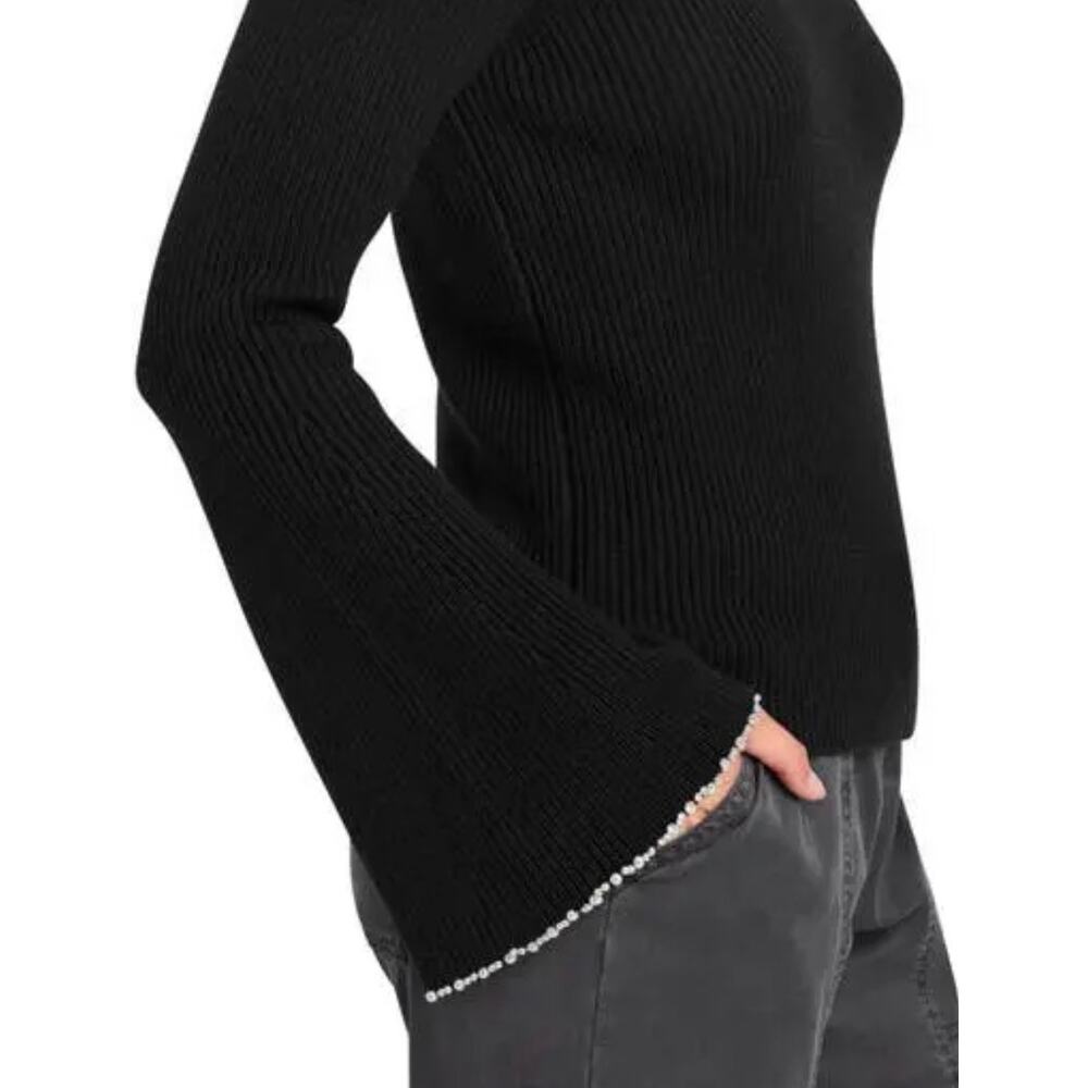 New splendid Farah pearl trim black ribbed sweater XL - Picture 3 of 7
